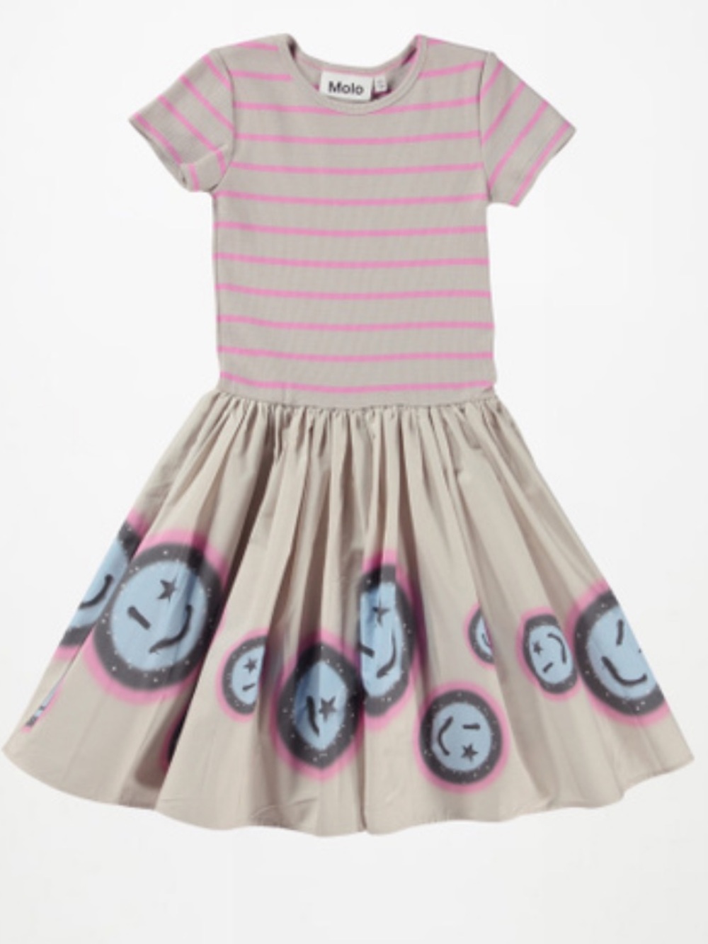 Molo Pink-Striped Cream Knit & Printed Skater Dress 8